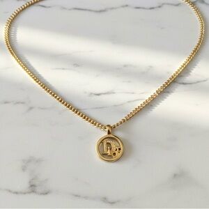 DIOR‎ Vintage Gold Circle Oblique Logo Pendant Necklace CD Branding Authentic